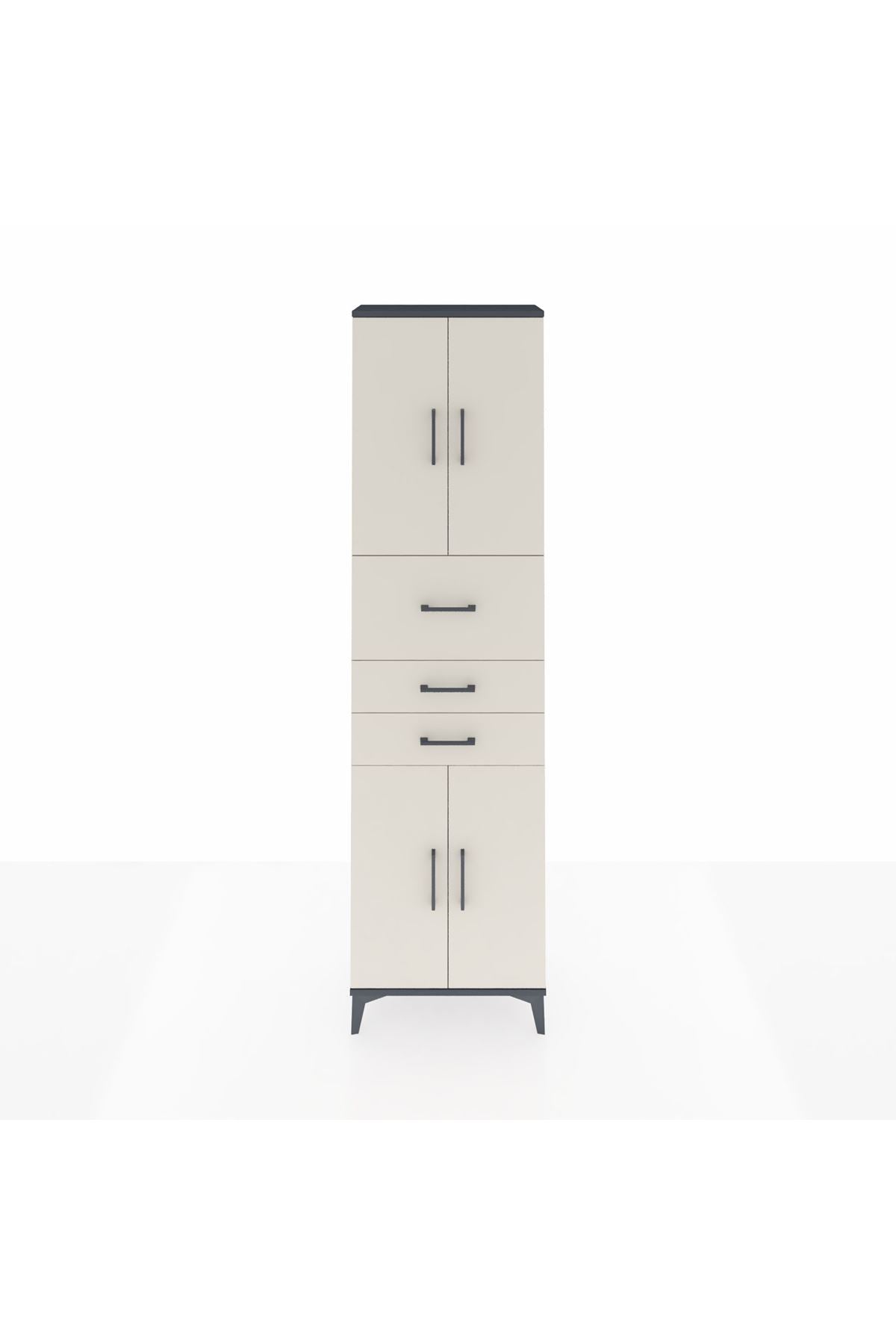 Arges Dolap 3 Raflı 3 Çekmeceli 4 Kapaklı 60x30x221 Antrasit-Aytaşı