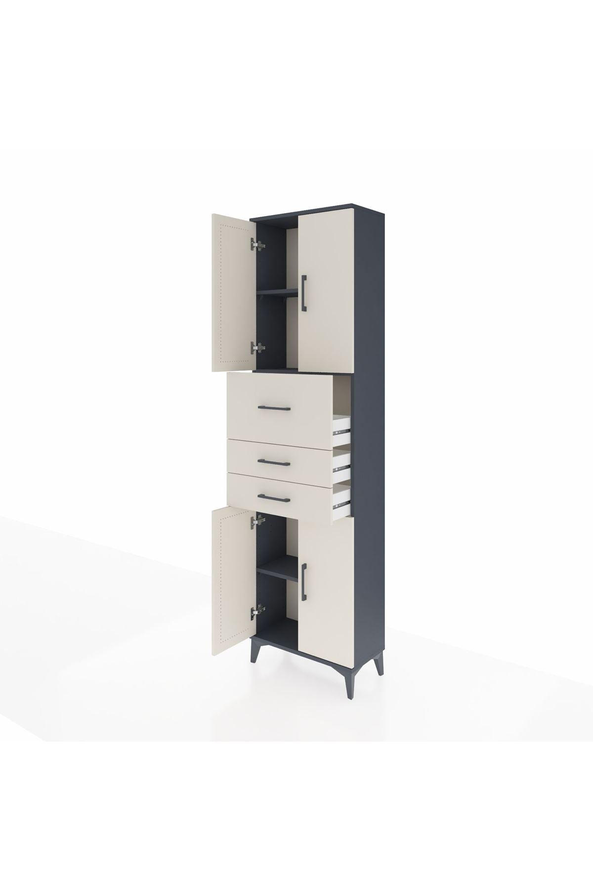 Arges Dolap 3 Raflı 3 Çekmeceli 4 Kapaklı 60x30x221 Antrasit-Aytaşı