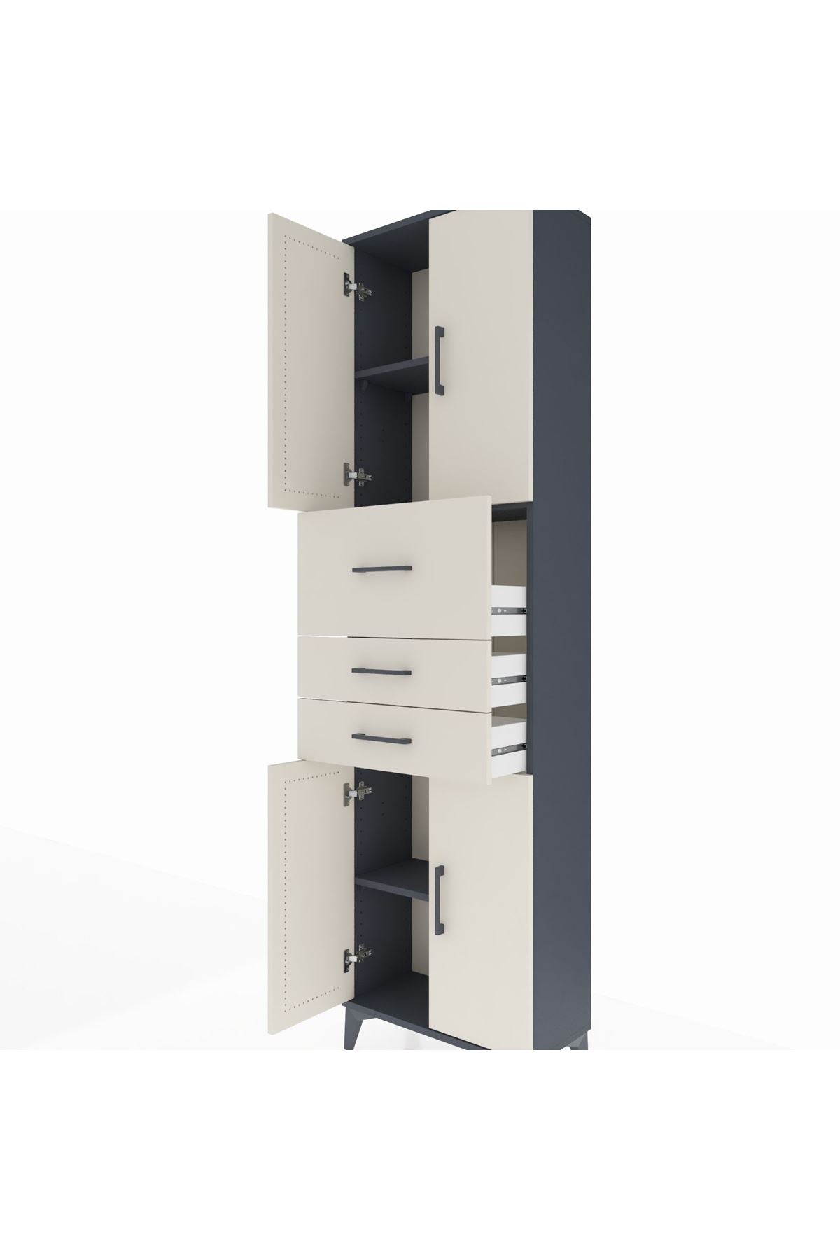 Arges Dolap 3 Raflı 3 Çekmeceli 4 Kapaklı 60x30x221 Antrasit-Aytaşı