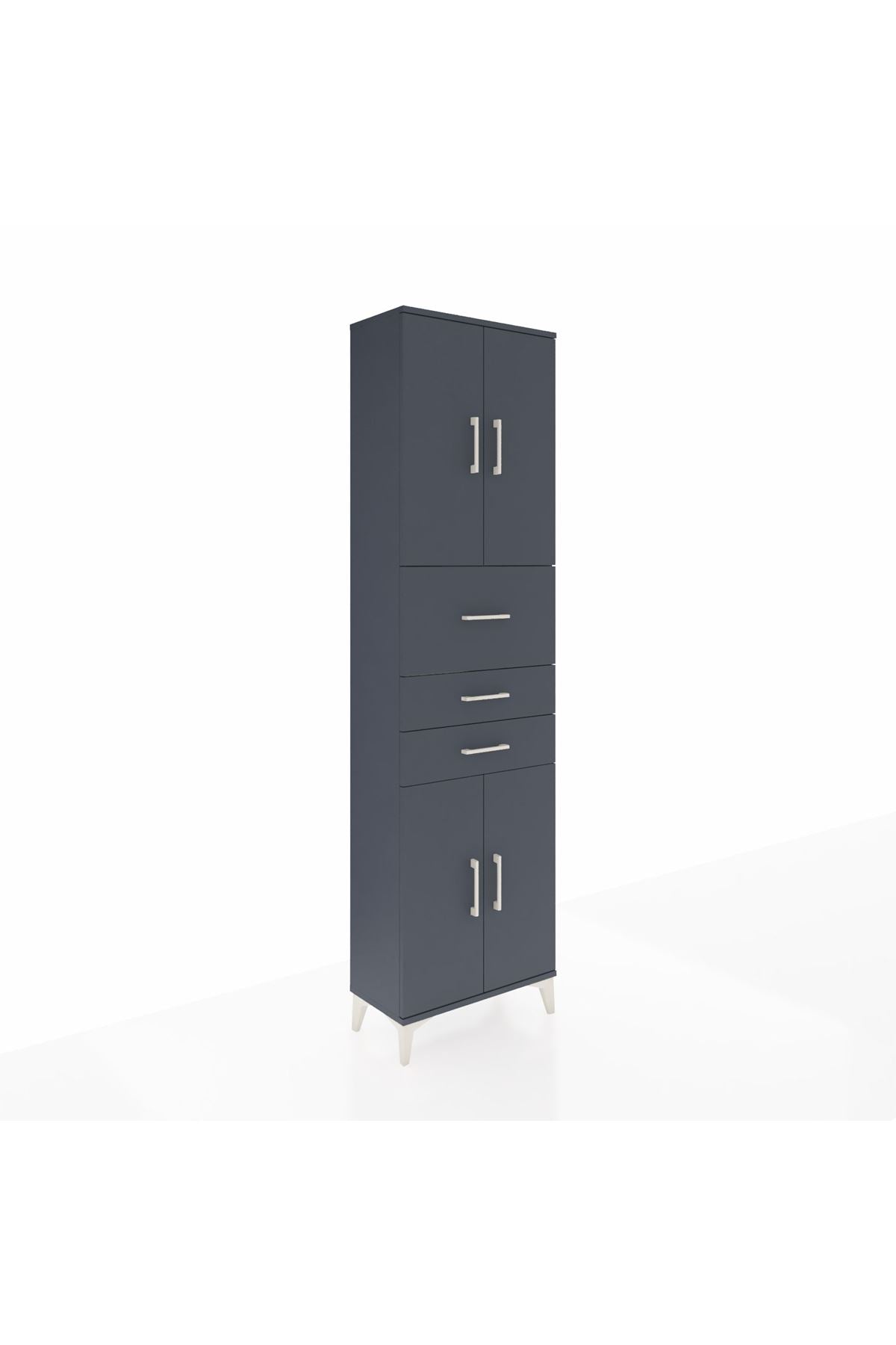 Arges Dolap 3 Raflı 3 Çekmeceli 4 Kapaklı 60x30x221 Antrasit-Antrasit