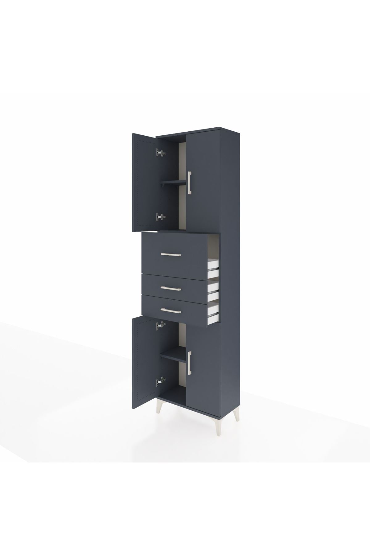 Arges Dolap 3 Raflı 3 Çekmeceli 4 Kapaklı 60x30x221 Antrasit-Antrasit