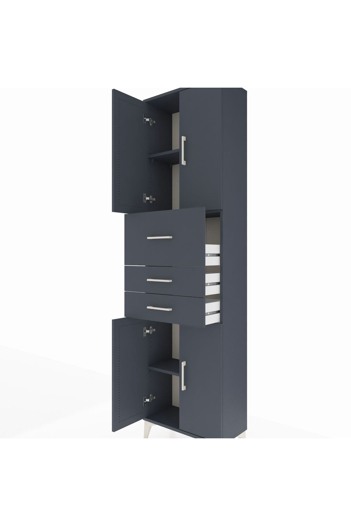 Arges Dolap 3 Raflı 3 Çekmeceli 4 Kapaklı 60x30x221 Antrasit-Antrasit