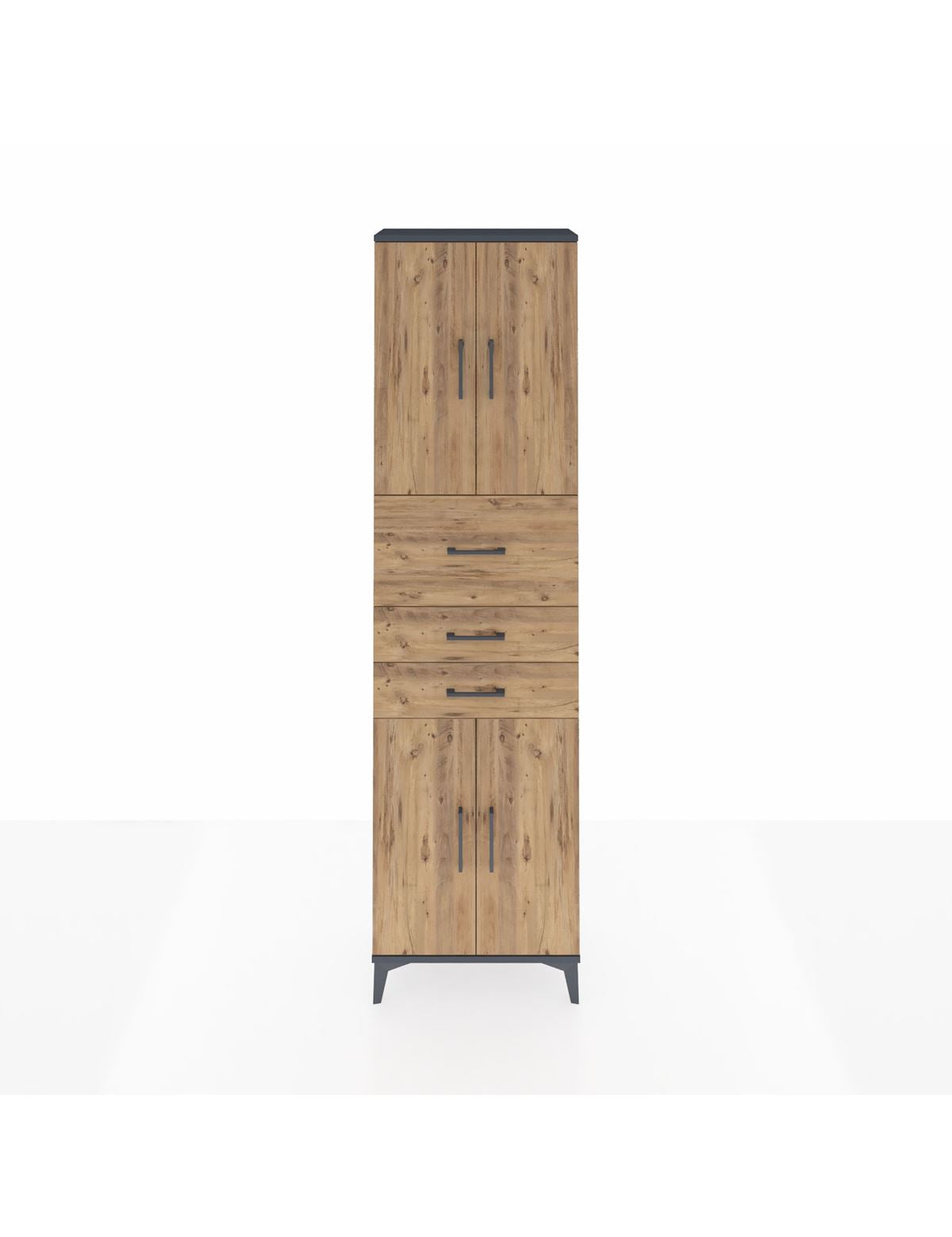 Arges Dolap 3 Raflı 3 Çekmeceli 4 Kapaklı 60x30x221 Antrasit-Çam