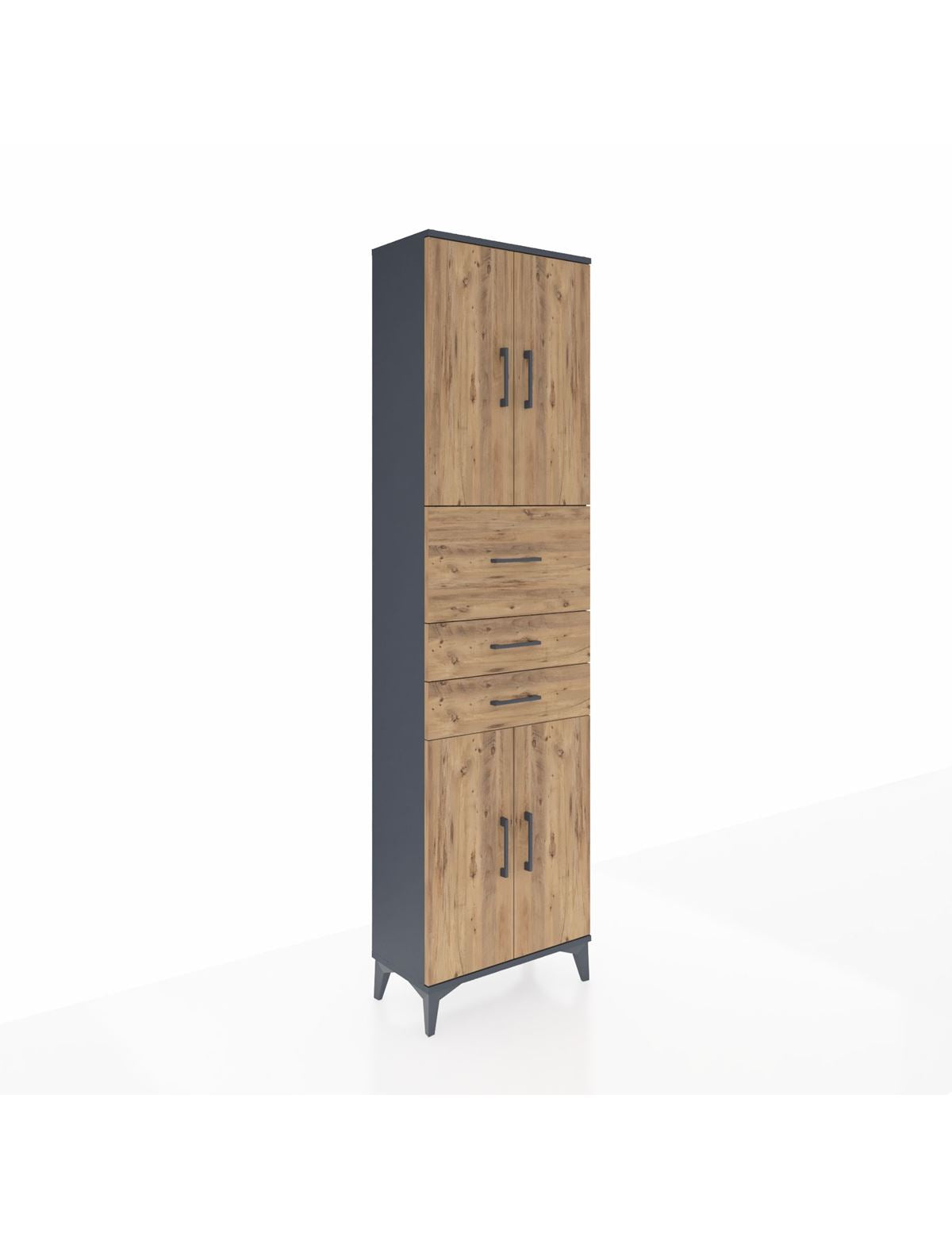 Arges Dolap 3 Raflı 3 Çekmeceli 4 Kapaklı 60x30x221 Antrasit-Çam