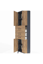 Arges Dolap 3 Raflı 3 Çekmeceli 4 Kapaklı 60x30x221 Antrasit-Çam