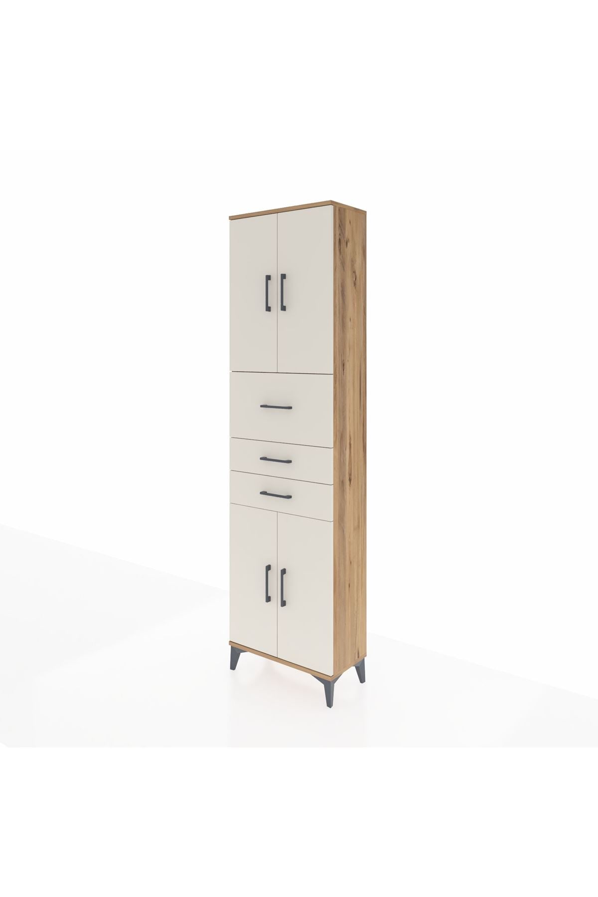 Arges Dolap 3 Raflı 3 Çekmeceli 4 Kapaklı 60x30x221 Çam-Aytaşı