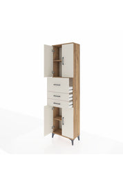 Arges Dolap 3 Raflı 3 Çekmeceli 4 Kapaklı 60x30x221 Çam-Aytaşı