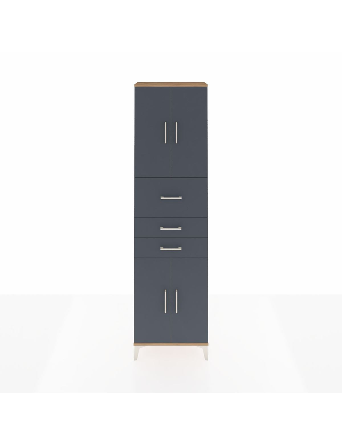 Arges Dolap 3 Raflı 3 Çekmeceli 4 Kapaklı 60x30x221 Çam-Antrasit