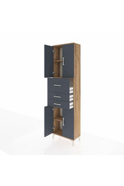 Arges Dolap 3 Raflı 3 Çekmeceli 4 Kapaklı 60x30x221 Çam-Antrasit