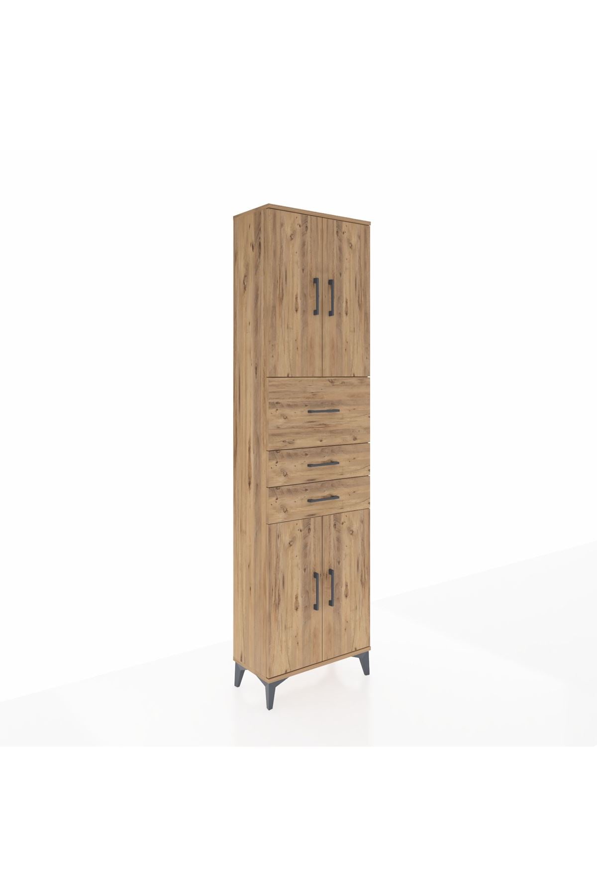 Arges Dolap 3 Raflı 3 Çekmeceli 4 Kapaklı 60x30x221 Çam-Çam