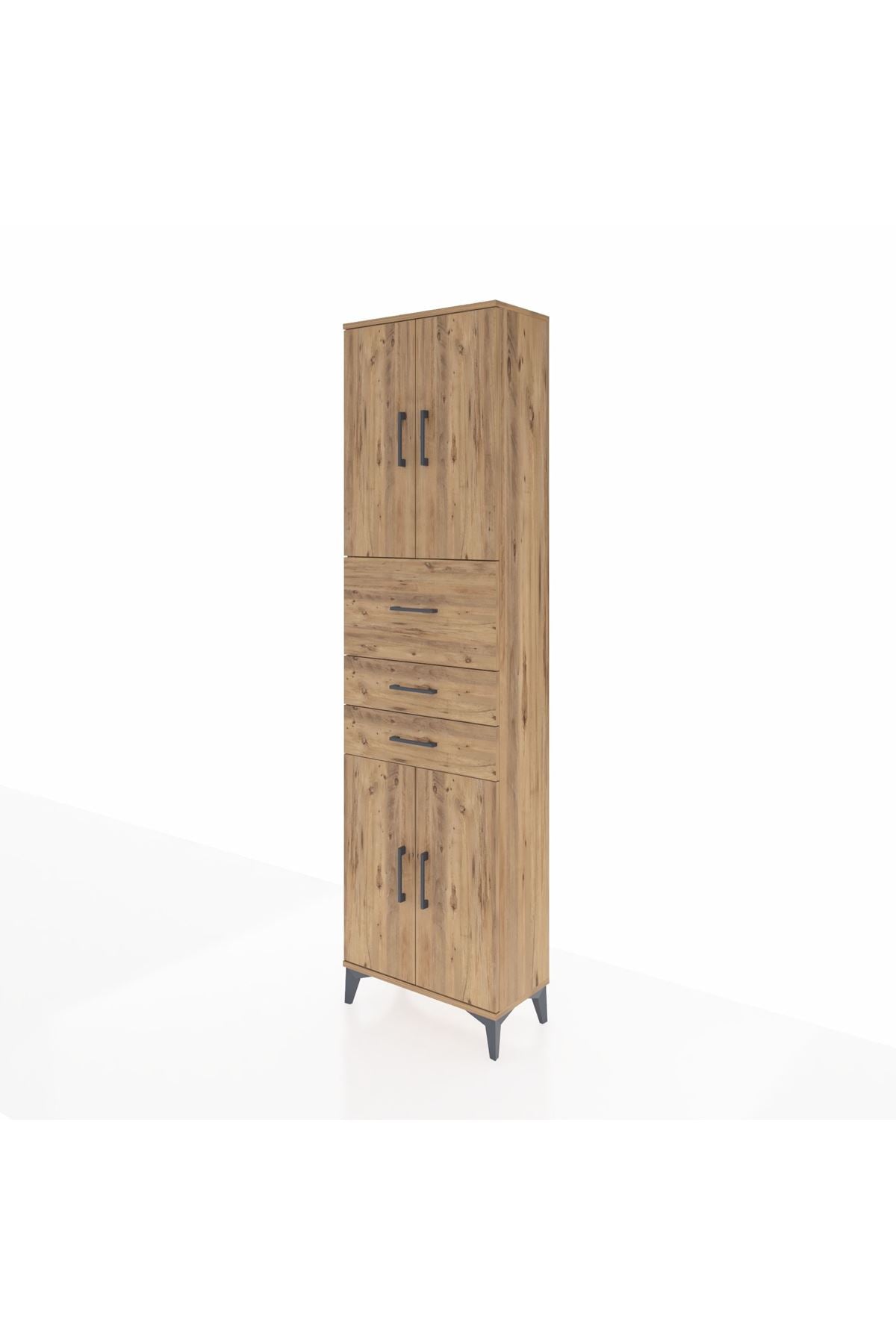 Arges Dolap 3 Raflı 3 Çekmeceli 4 Kapaklı 60x30x221 Çam-Çam