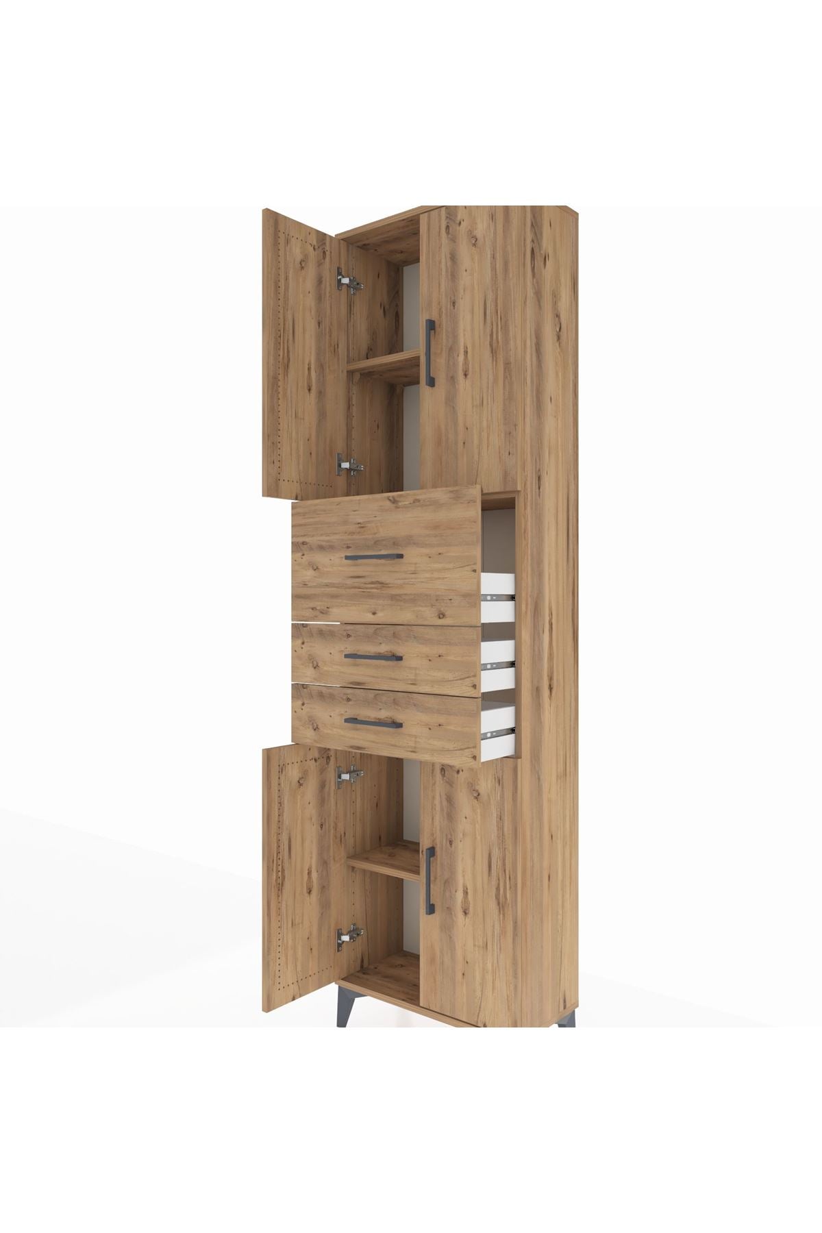 Arges Dolap 3 Raflı 3 Çekmeceli 4 Kapaklı 60x30x221 Çam-Çam