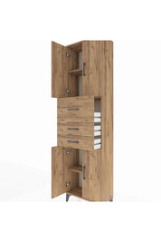 Arges Dolap 3 Raflı 3 Çekmeceli 4 Kapaklı 60x30x221 Çam-Çam