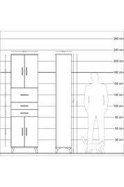 Arges Dolap 3 Raflı 3 Çekmeceli 4 Kapaklı 60x30x221 Çam-Çam