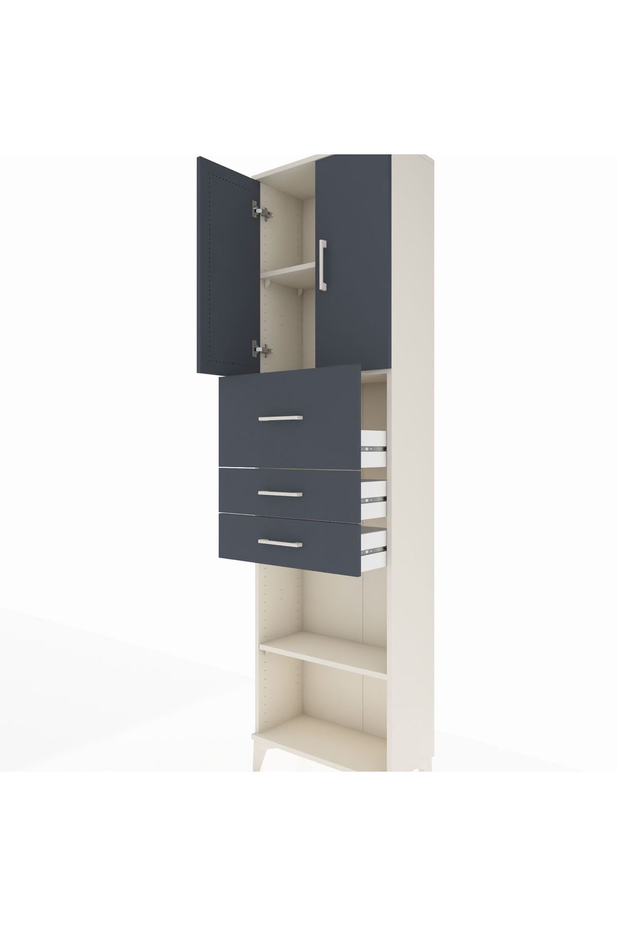 Arges Dolap 3 Raflı 3 Çekmeceli 2 Kapaklı 60x30x221 Aytaşı-Antrasit