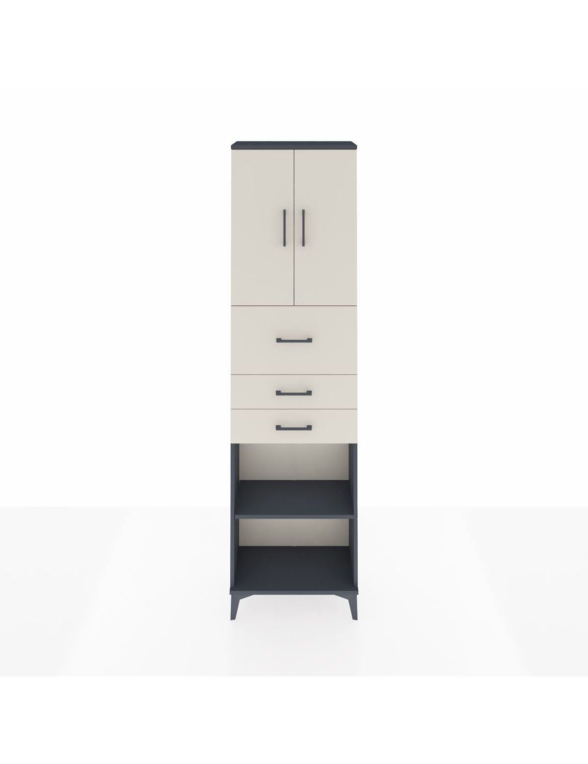 Arges Dolap 3 Raflı 3 Çekmeceli 2 Kapaklı 60x30x221 Antrasit-Aytaşı