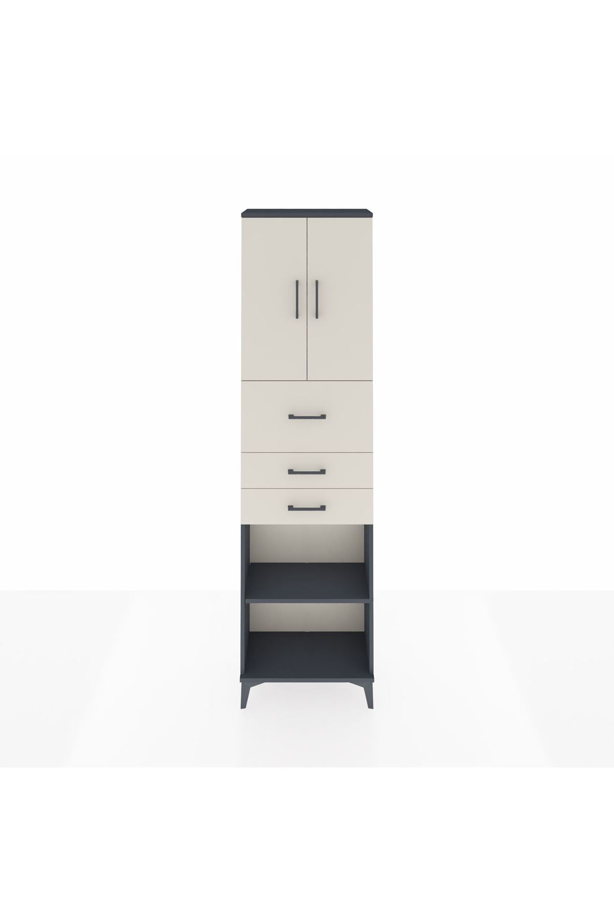 Arges Dolap 3 Raflı 3 Çekmeceli 2 Kapaklı 60x30x221 Antrasit-Aytaşı