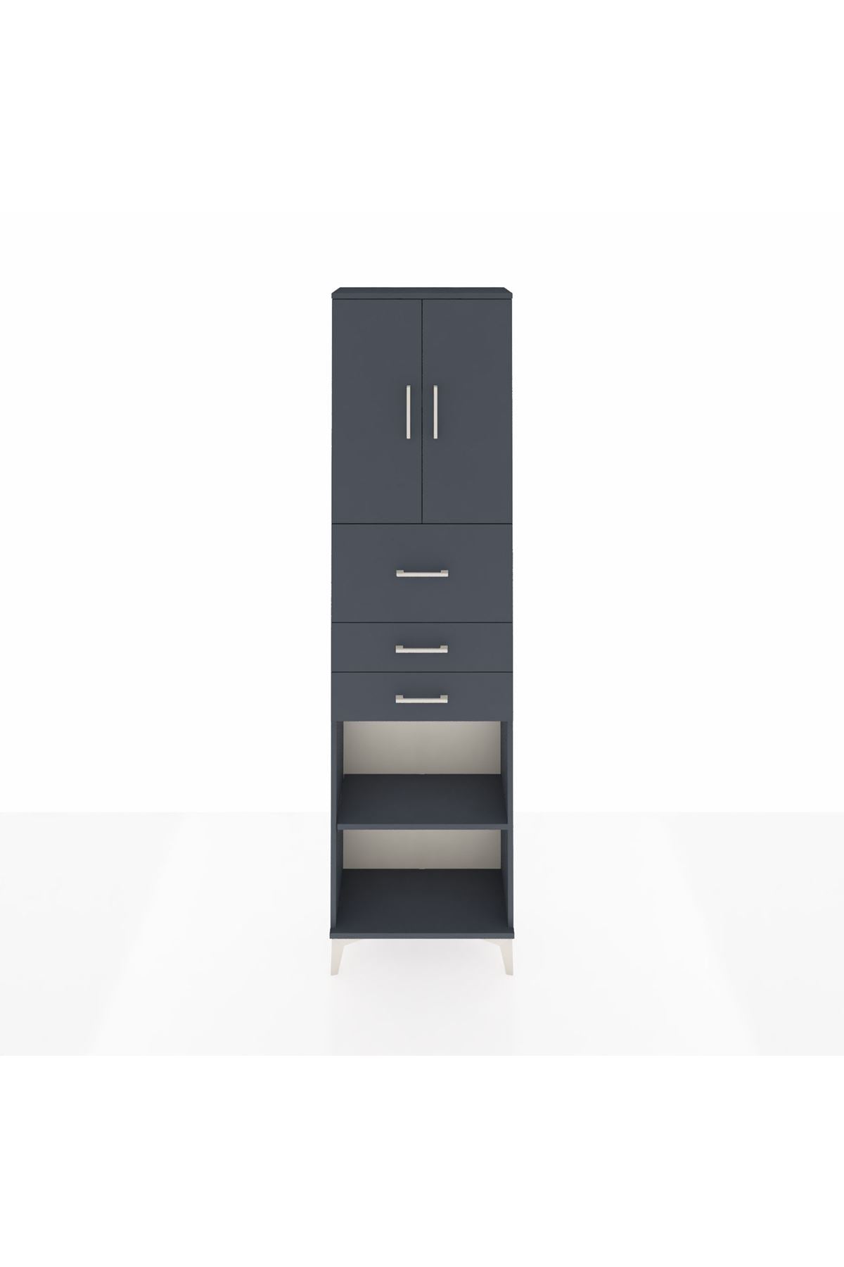 Arges Dolap 3 Raflı 3 Çekmeceli 2 Kapaklı 60x30x221 Antrasit-Antrasit