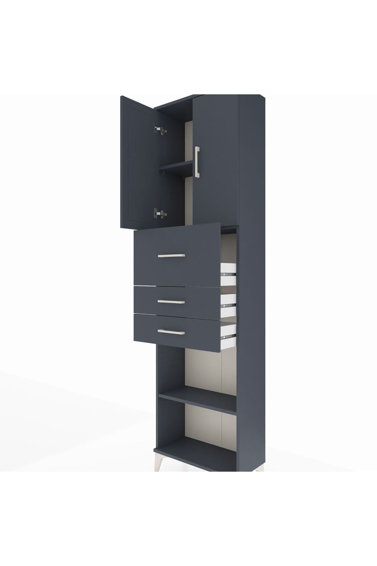 Arges Dolap 3 Raflı 3 Çekmeceli 2 Kapaklı 60x30x221 Antrasit-Antrasit