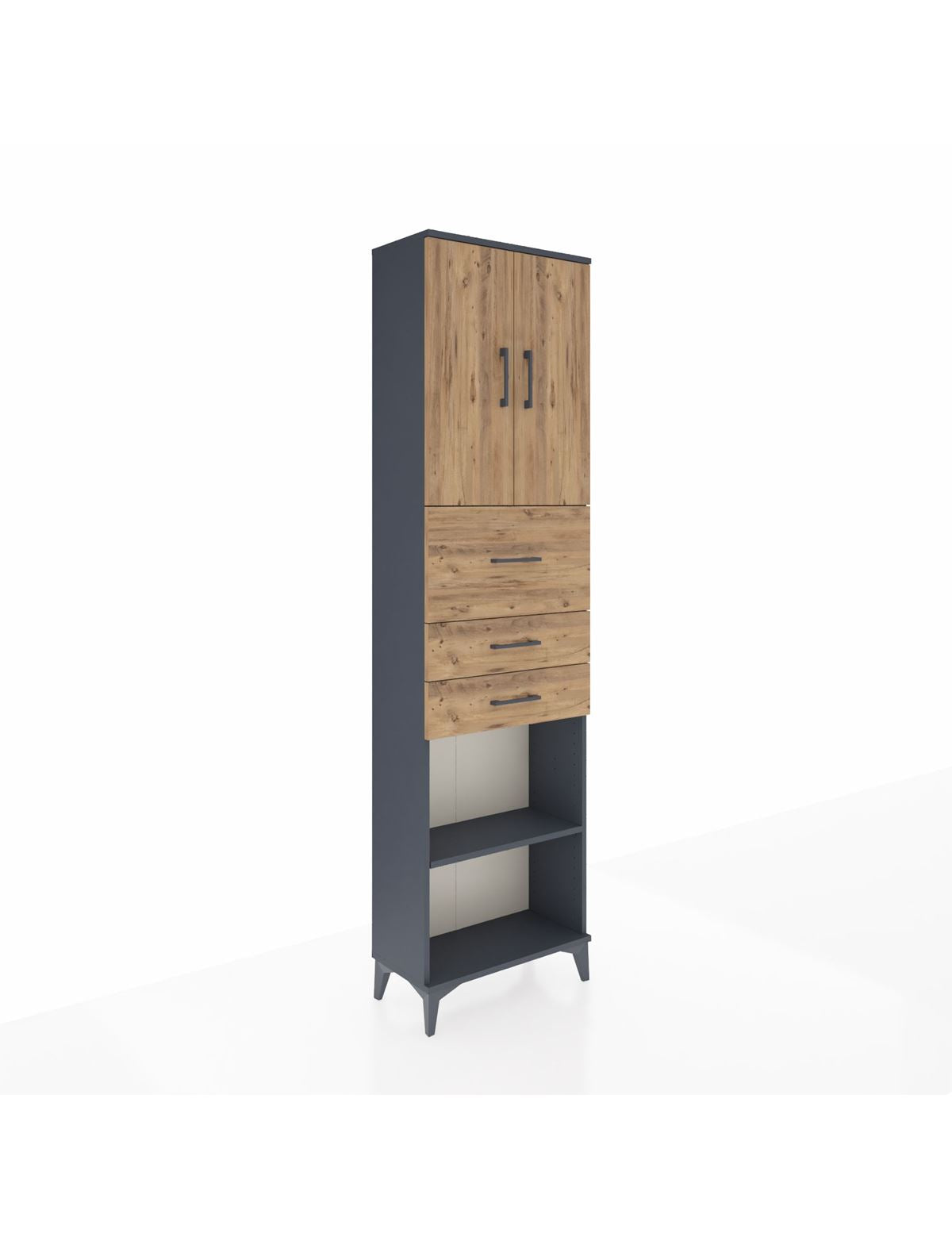 Arges Dolap 3 Raflı 3 Çekmeceli 2 Kapaklı 60x30x221 Antrasit-Çam