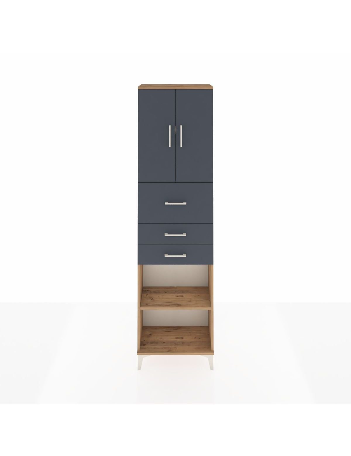 Arges Dolap 3 Raflı 3 Çekmeceli 2 Kapaklı 60x30x221 Çam-Antrasit