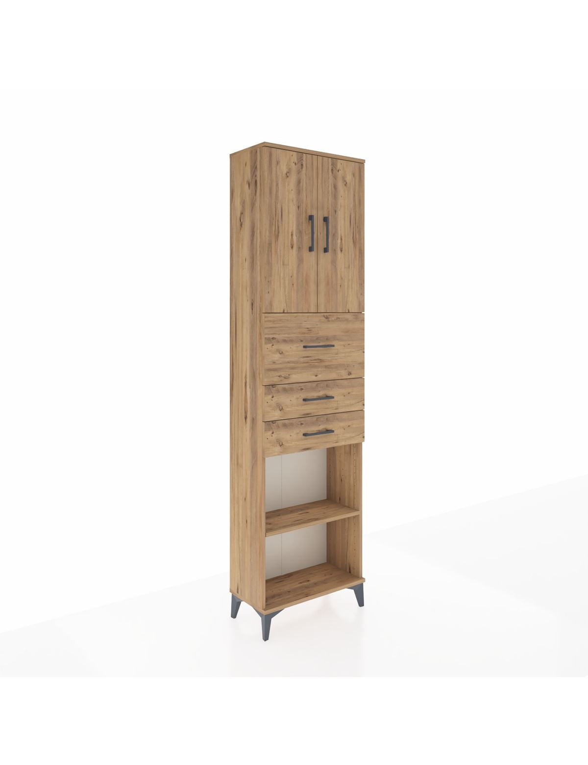 Arges Dolap 3 Raflı 3 Çekmeceli 2 Kapaklı 60x30x221 Çam-Çam