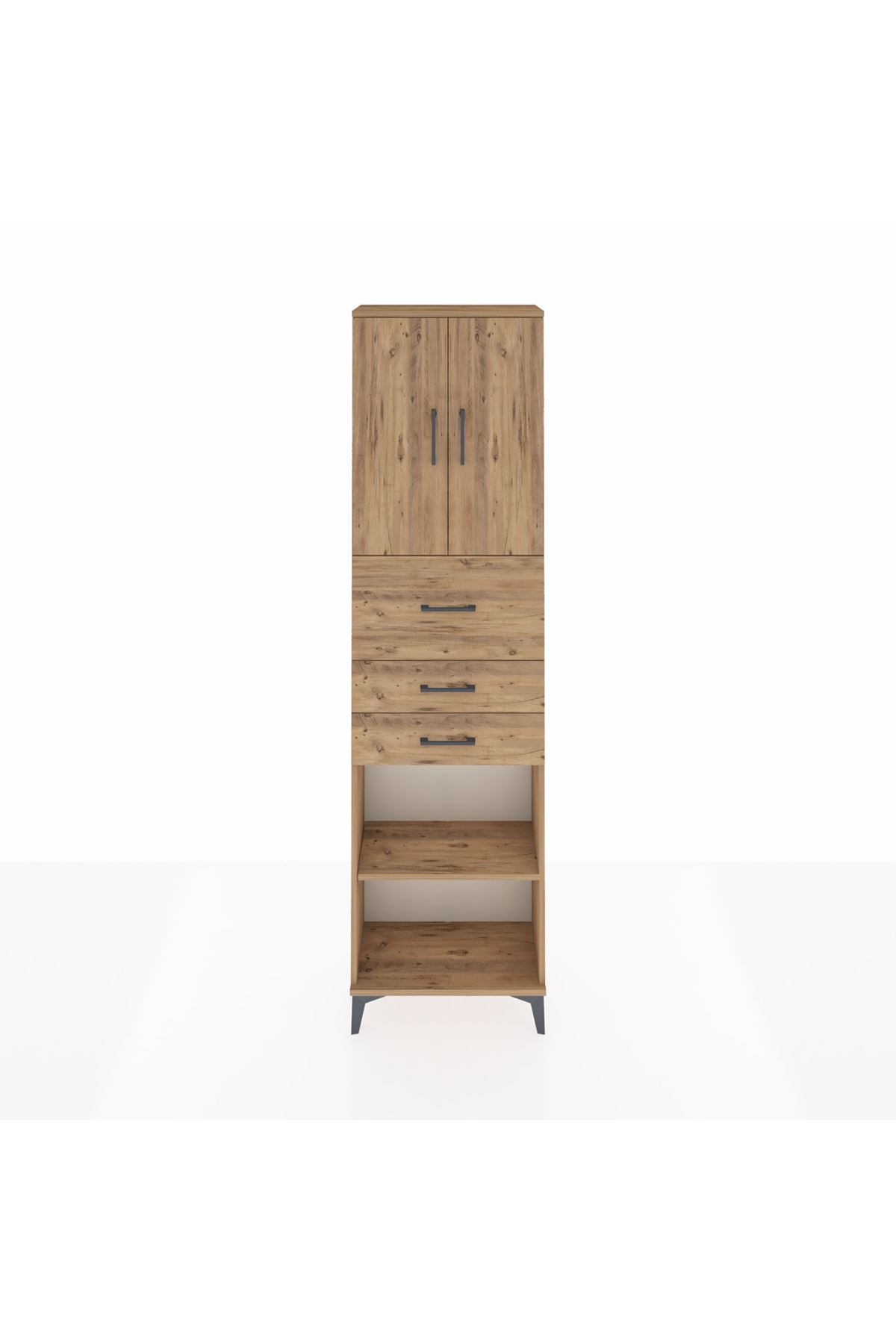 Arges Dolap 3 Raflı 3 Çekmeceli 2 Kapaklı 60x30x221 Çam-Çam