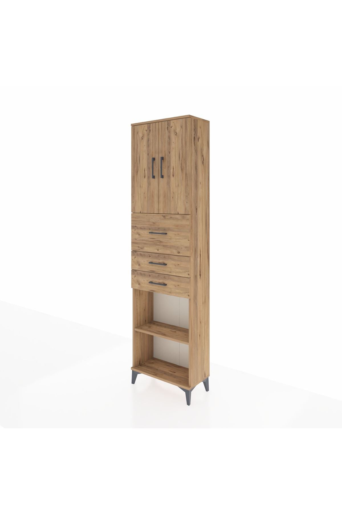 Arges Dolap 3 Raflı 3 Çekmeceli 2 Kapaklı 60x30x221 Çam-Çam