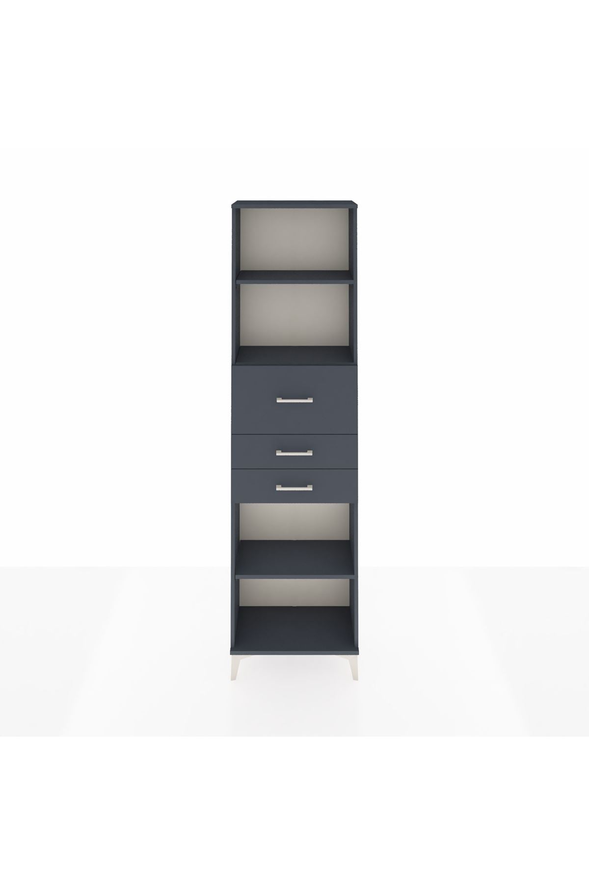 Arges Dolap 3 Raflı 3 Çekmeceli 60x30x221 Antrasit-Antrasit