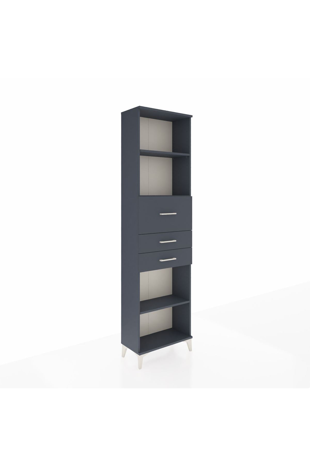 Arges Dolap 3 Raflı 3 Çekmeceli 60x30x221 Antrasit-Antrasit