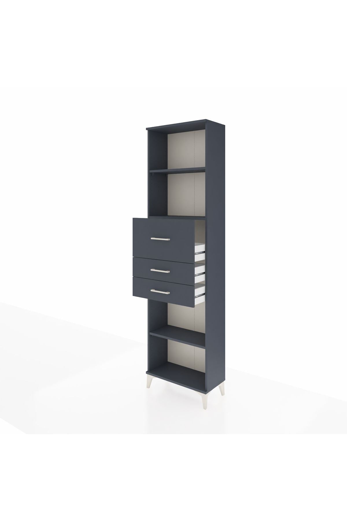 Arges Dolap 3 Raflı 3 Çekmeceli 60x30x221 Antrasit-Antrasit