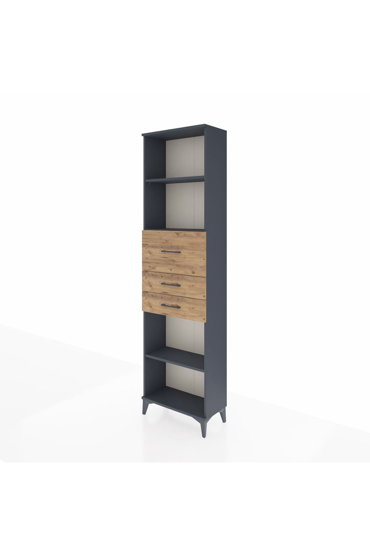 Arges Dolap 3 Raflı 3 Çekmeceli 60x30x221 Antrasit-Çam