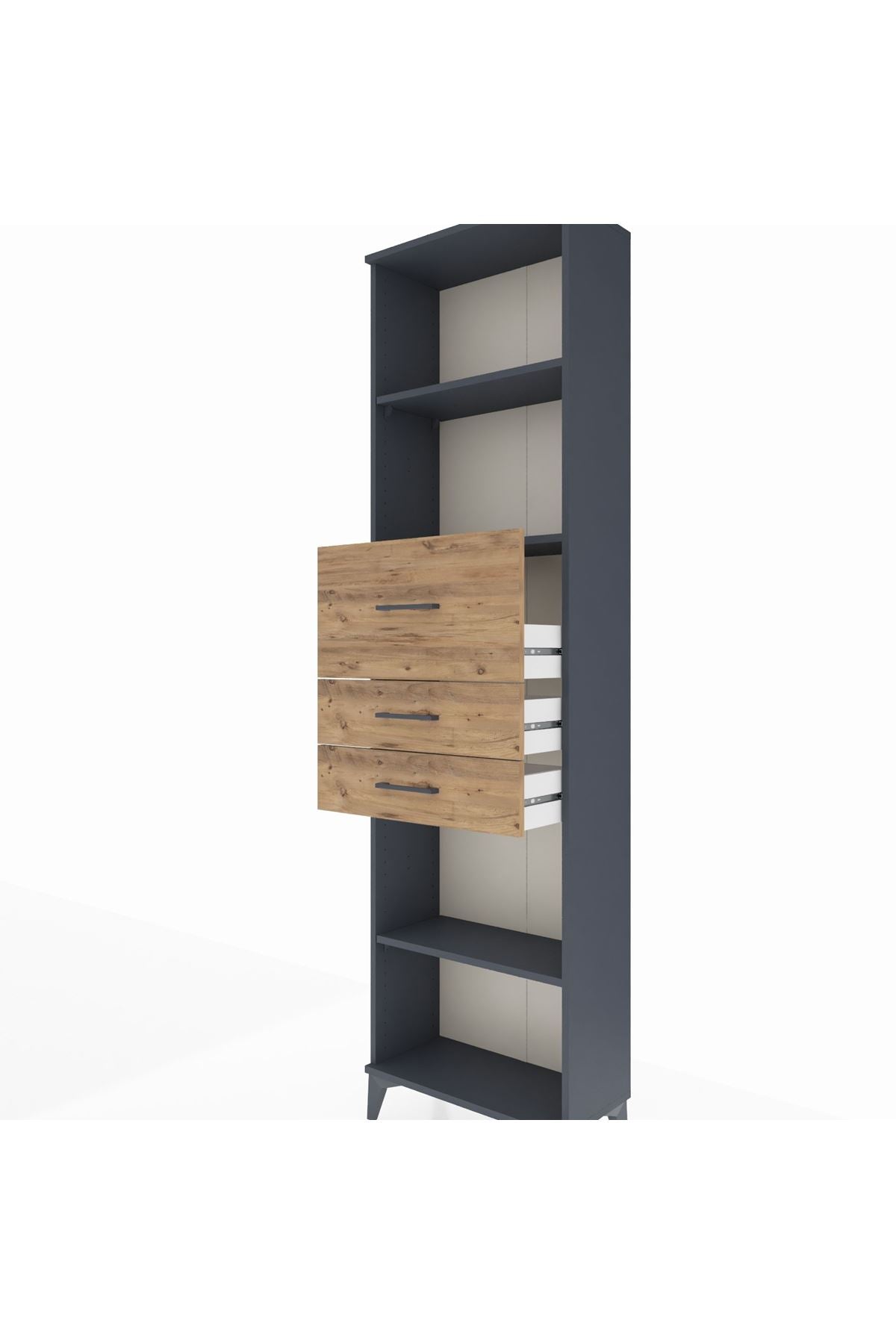 Arges Dolap 3 Raflı 3 Çekmeceli 60x30x221 Antrasit-Çam