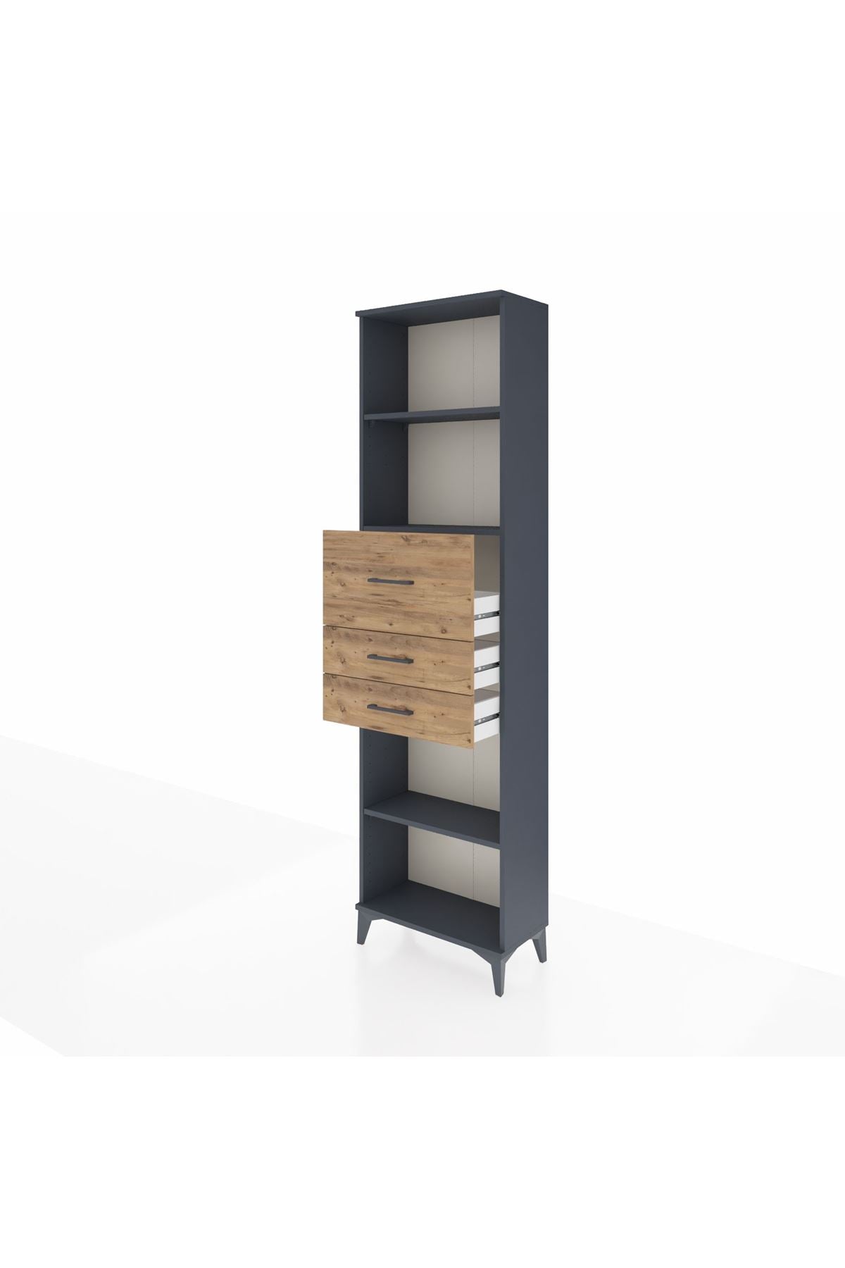 Arges Dolap 3 Raflı 3 Çekmeceli 60x30x221 Antrasit-Çam