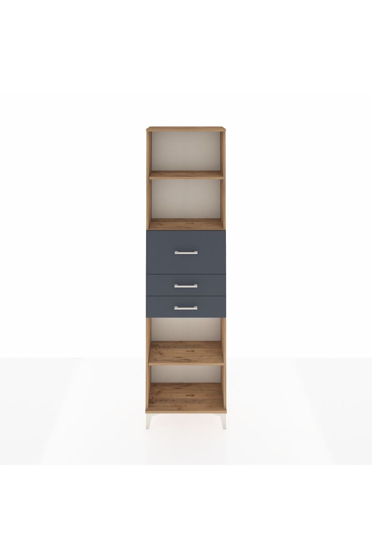 Arges Dolap 3 Raflı 3 Çekmeceli 60x30x221 Çam-Antrasit