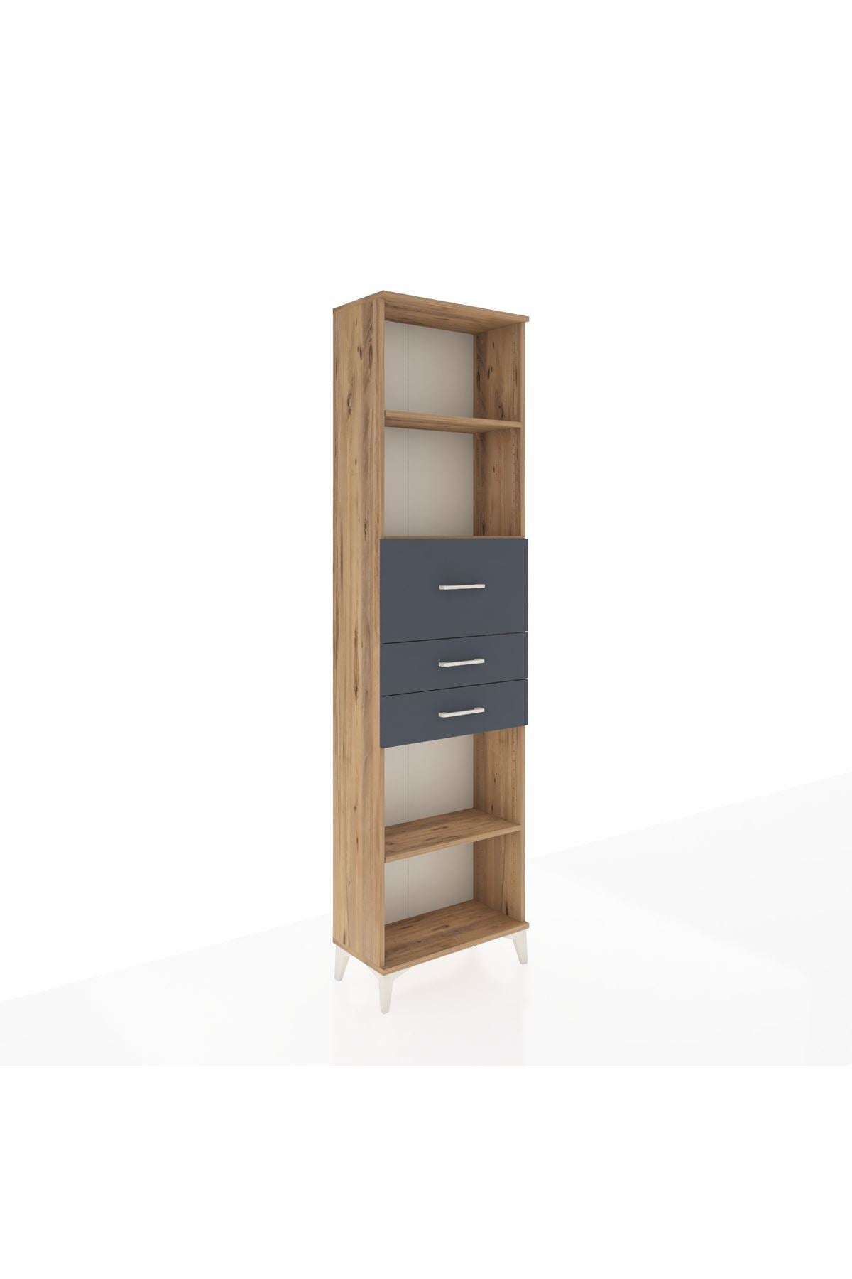 Arges Dolap 3 Raflı 3 Çekmeceli 60x30x221 Çam-Antrasit