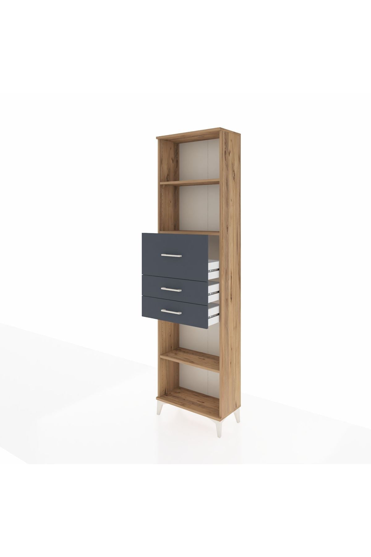 Arges Dolap 3 Raflı 3 Çekmeceli 60x30x221 Çam-Antrasit