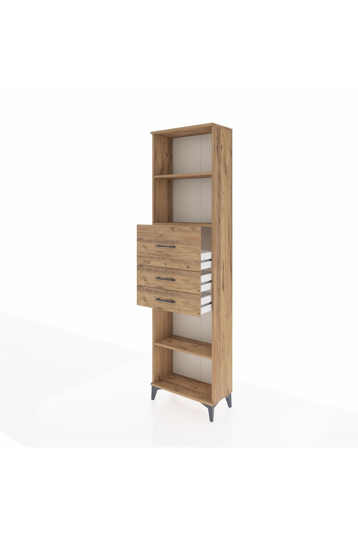 Arges Dolap 3 Raflı 3 Çekmeceli 60x30x221 Çam-Çam