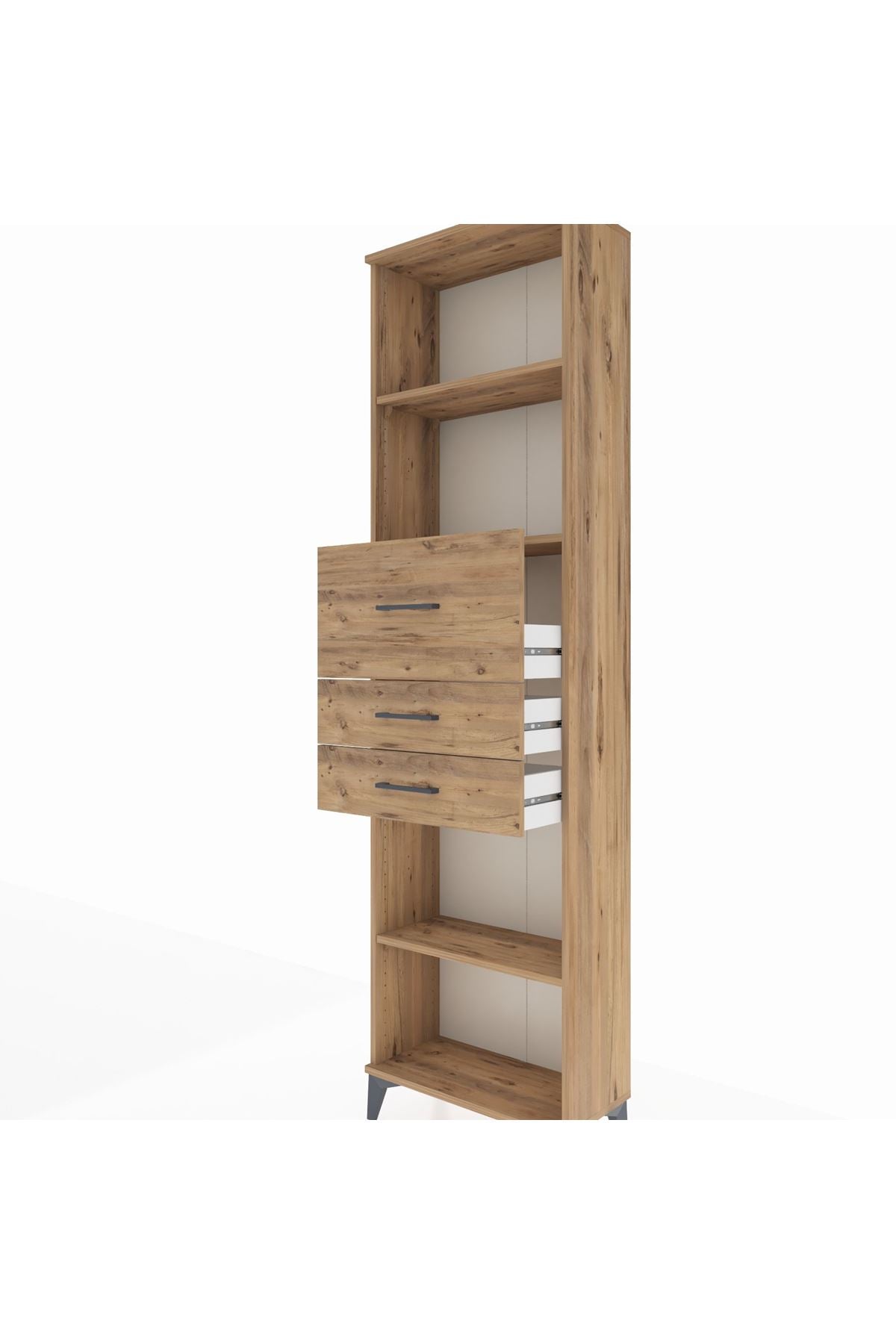 Arges Dolap 3 Raflı 3 Çekmeceli 60x30x221 Çam-Çam