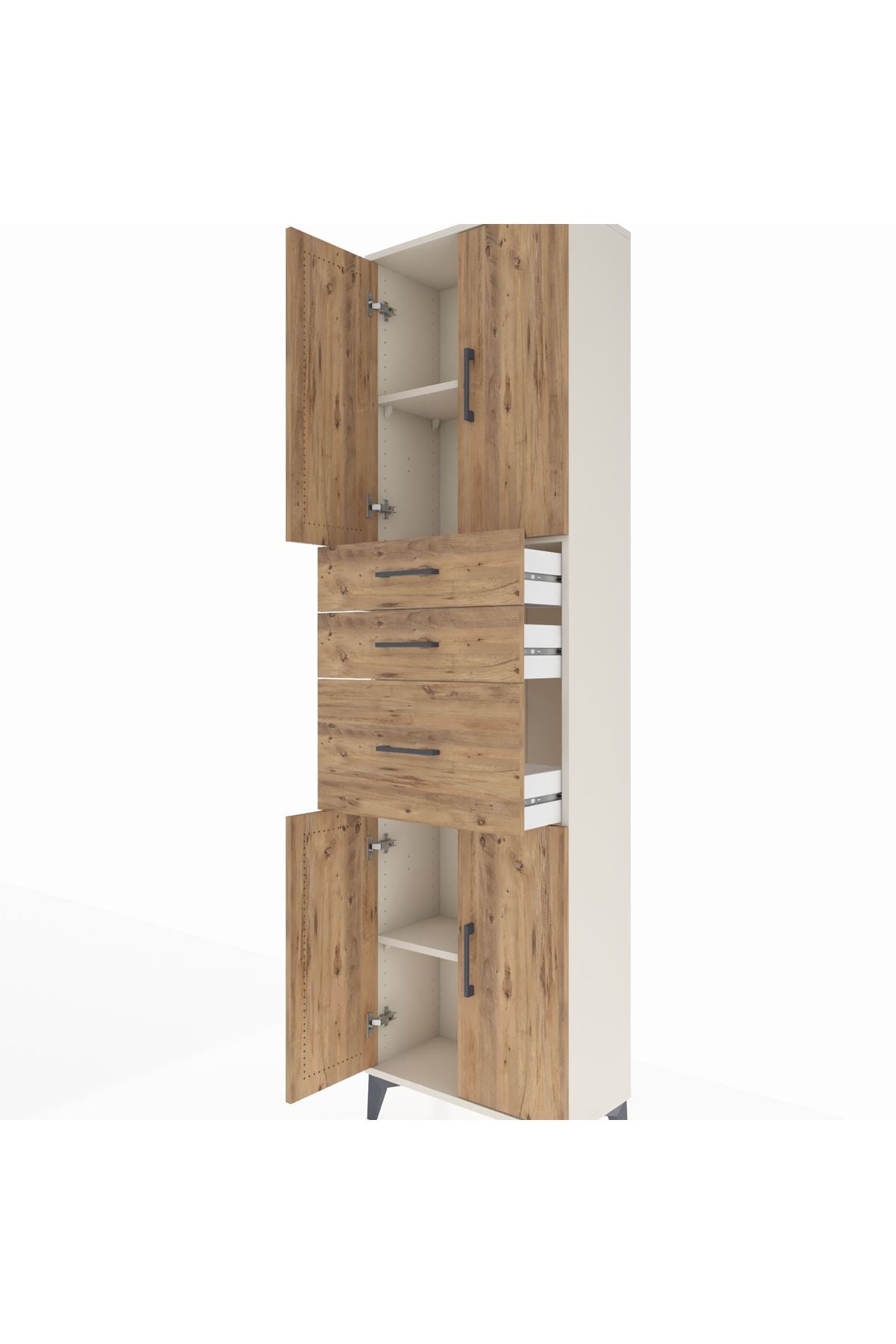 Arges Dolap 3 Raflı 3 Çekmeceli 4 Kapaklı 60x30x221 Aytaşı-Çam