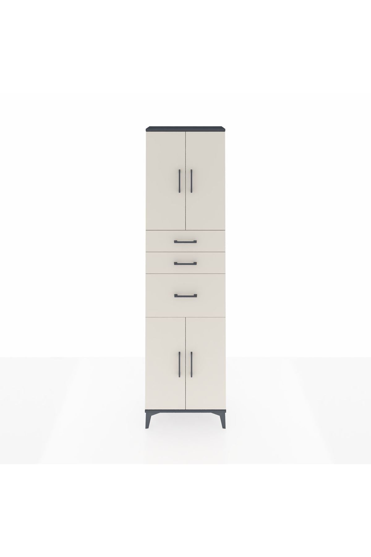 Arges Dolap 3 Raflı 3 Çekmeceli 4 Kapaklı 60x30x221 Antrasit-Aytaşı