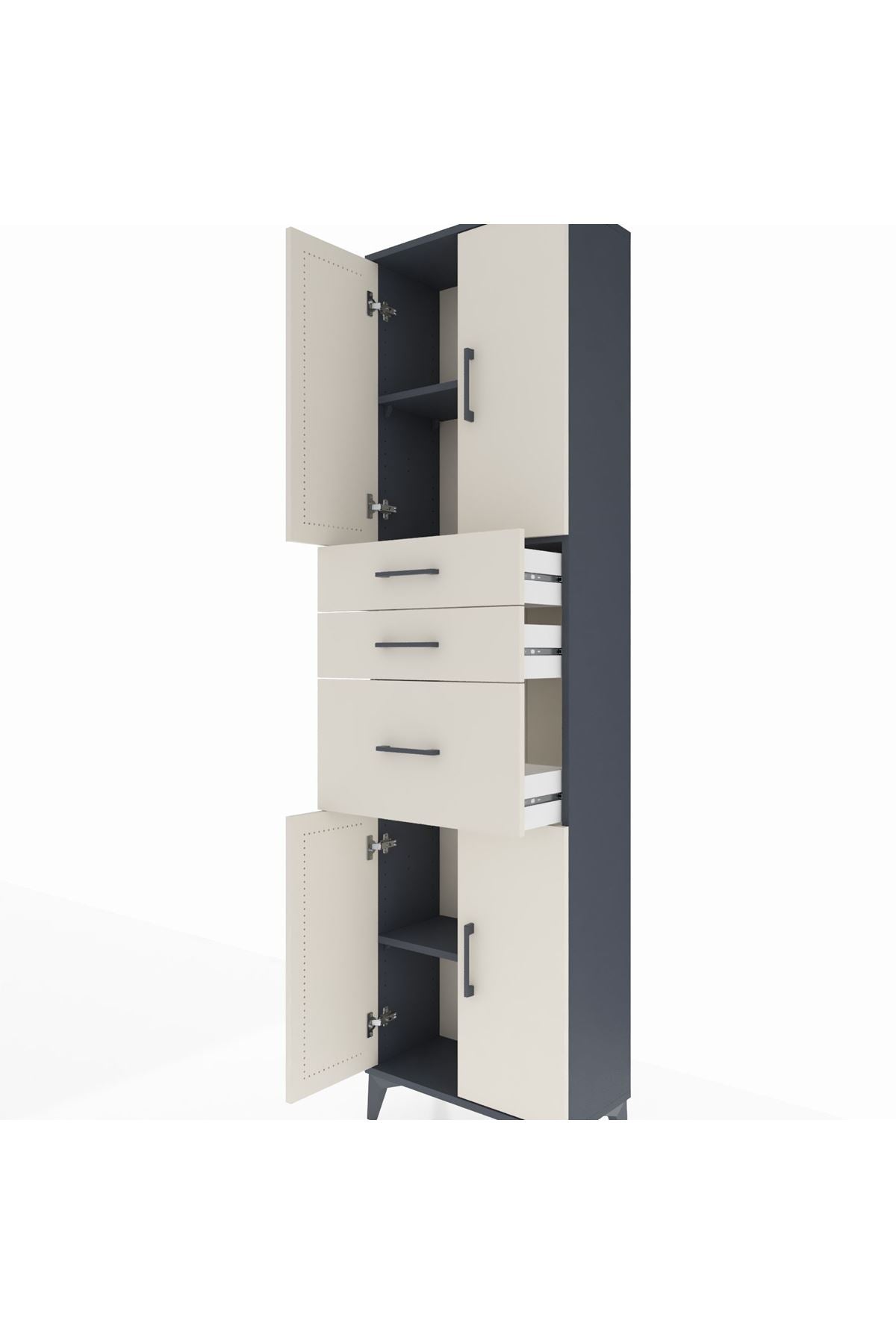 Arges Dolap 3 Raflı 3 Çekmeceli 4 Kapaklı 60x30x221 Antrasit-Aytaşı