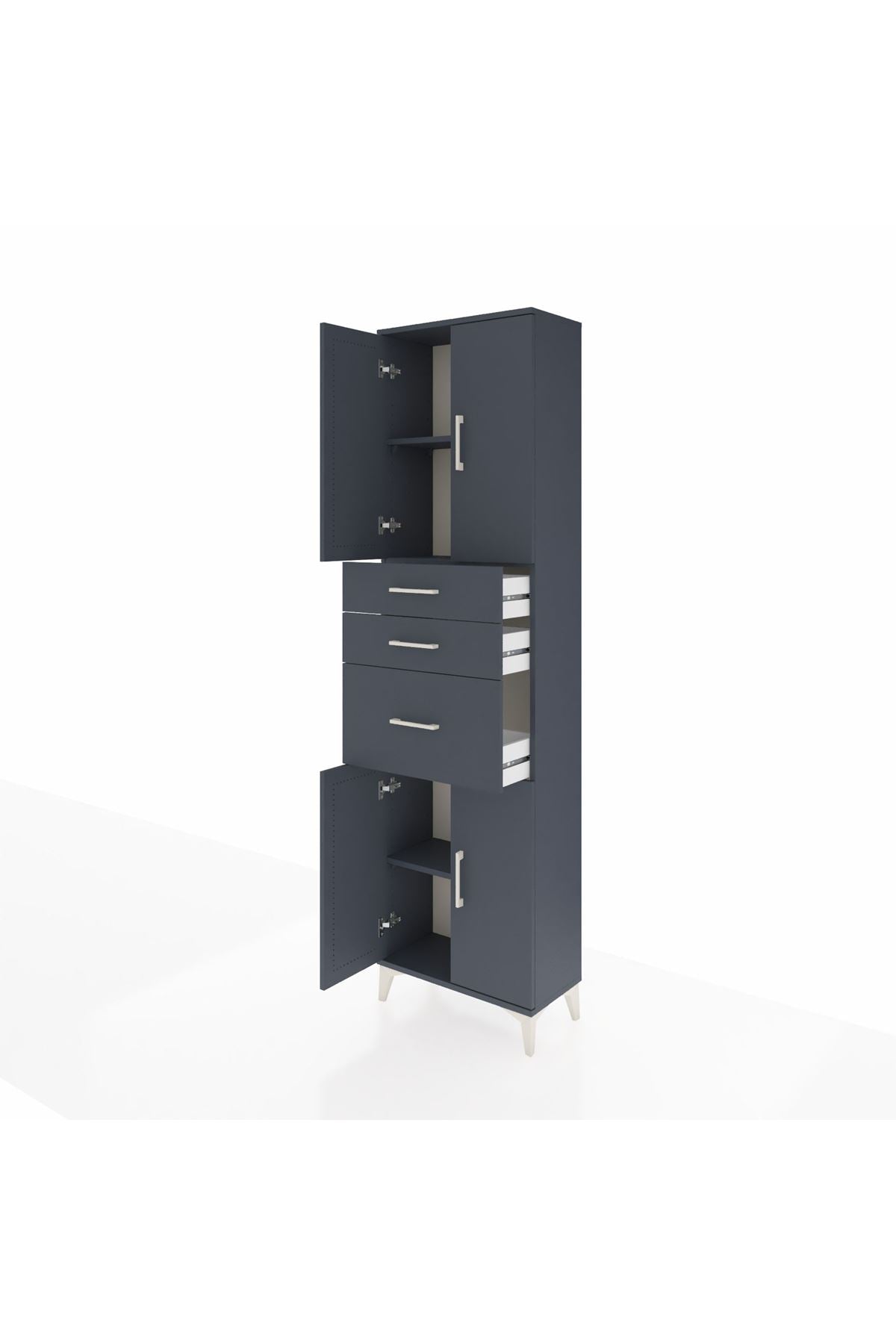 Arges Dolap 3 Raflı 3 Çekmeceli 4 Kapaklı 60x30x221 Antrasit-Antrasit