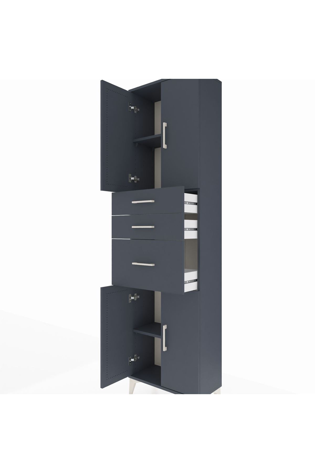 Arges Dolap 3 Raflı 3 Çekmeceli 4 Kapaklı 60x30x221 Antrasit-Antrasit