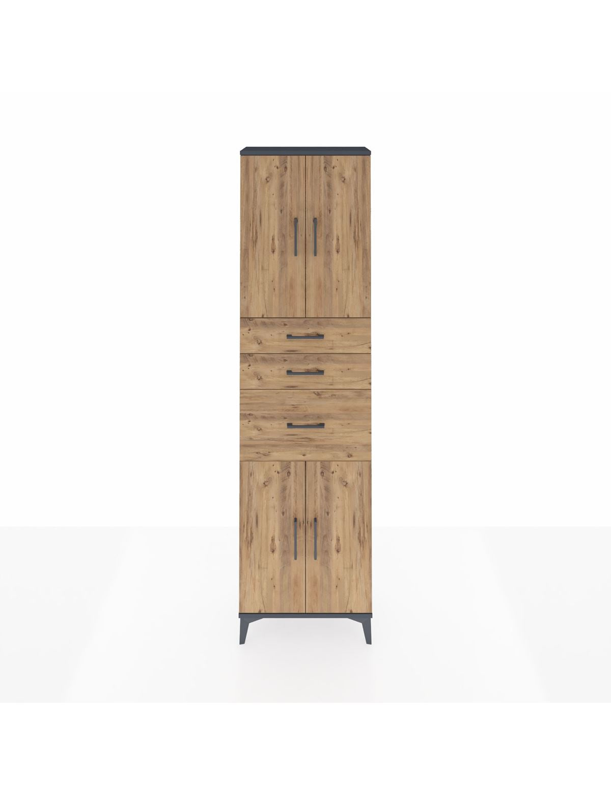 Arges Dolap 3 Raflı 3 Çekmeceli 4 Kapaklı 60x30x221 Antrasit-Çam