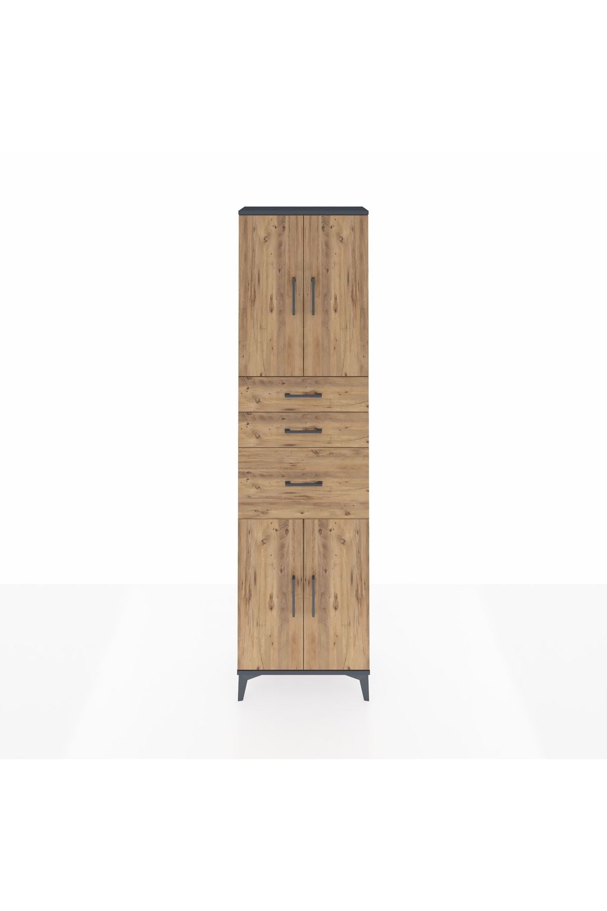 Arges Dolap 3 Raflı 3 Çekmeceli 4 Kapaklı 60x30x221 Antrasit-Çam