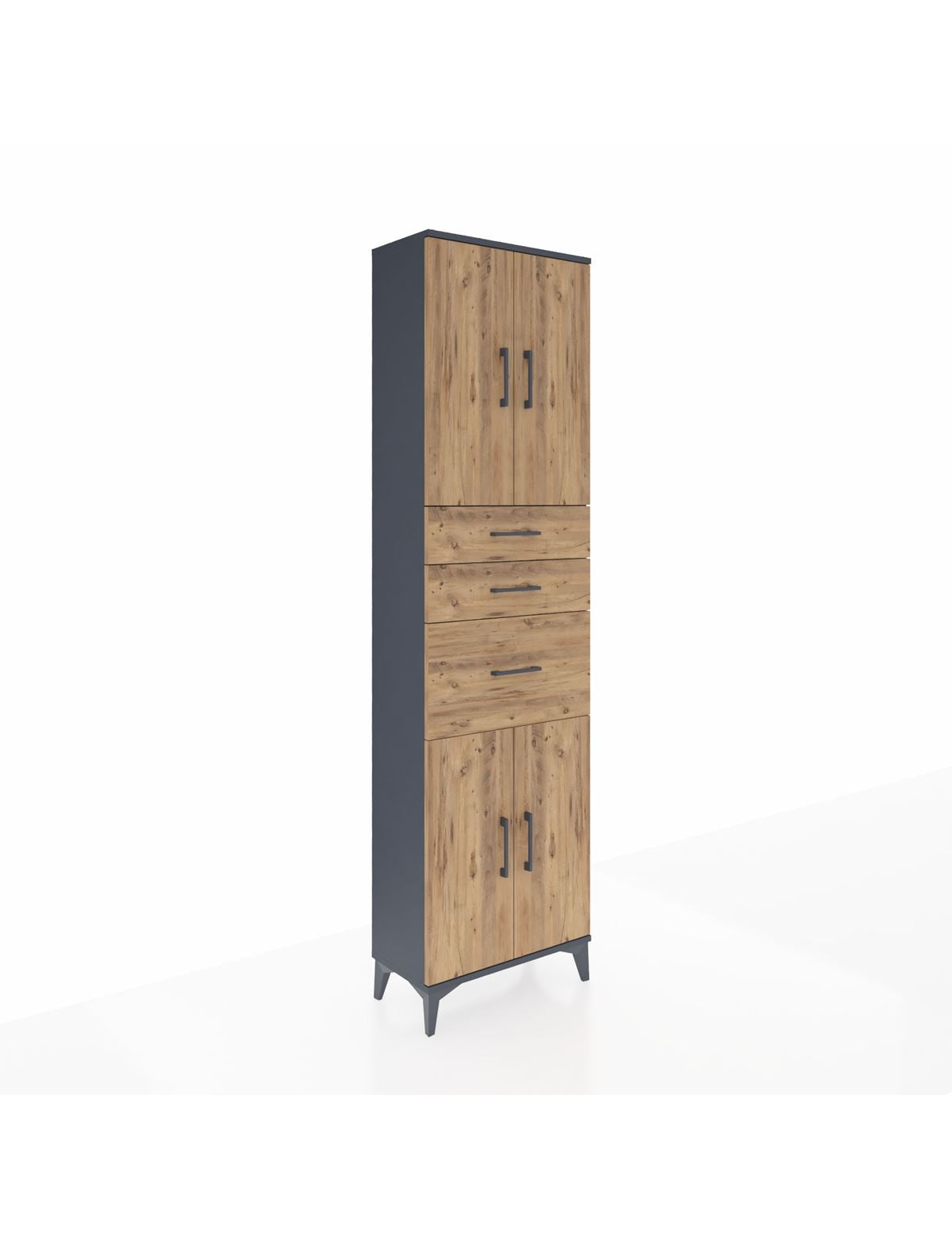 Arges Dolap 3 Raflı 3 Çekmeceli 4 Kapaklı 60x30x221 Antrasit-Çam