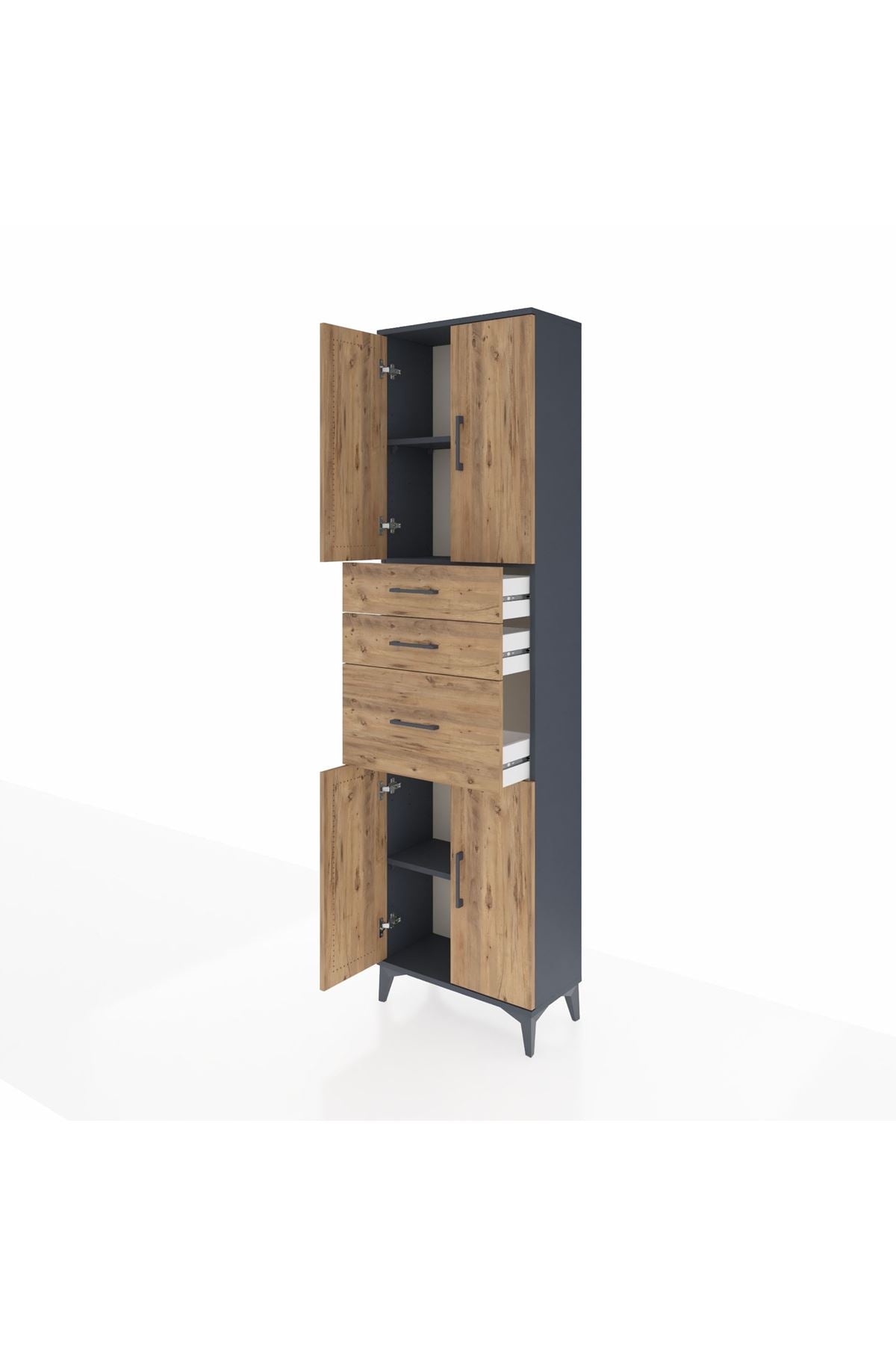 Arges Dolap 3 Raflı 3 Çekmeceli 4 Kapaklı 60x30x221 Antrasit-Çam