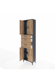 Arges Dolap 3 Raflı 3 Çekmeceli 4 Kapaklı 60x30x221 Antrasit-Çam