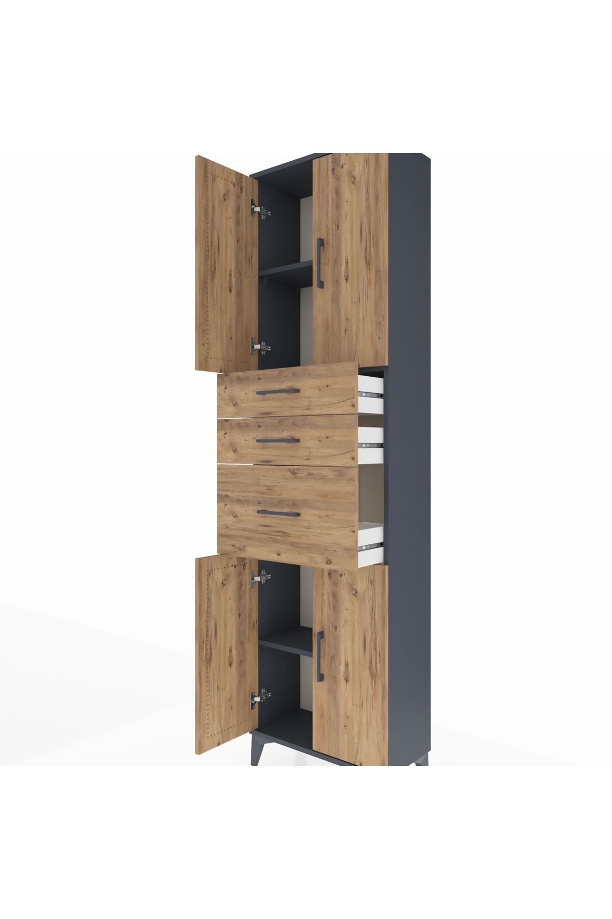 Arges Dolap 3 Raflı 3 Çekmeceli 4 Kapaklı 60x30x221 Antrasit-Çam